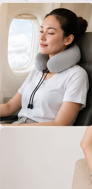 Traveler wearing portable neck massager