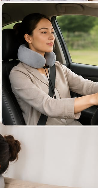 Driver wearing cordless neck massager