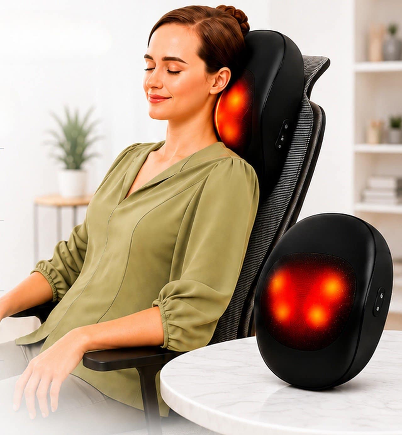 Heated massage cushion for neck, shoulders and back